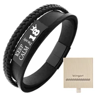 Bransolety męskie - Bransoletka z GRAWEREM męska skórzana CZARNA stal - miniaturka - grafika 1