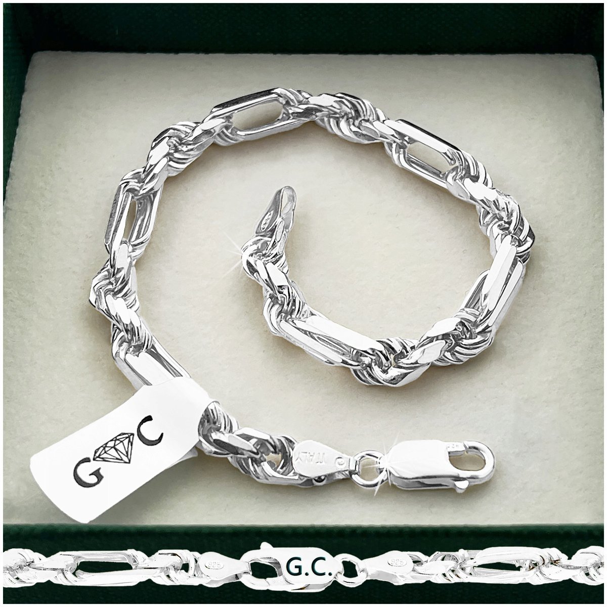 GRUBA MĘSKA BRANSOLETKA SREBRNA FIGARO-CORDA 22 cm SREBRO 925+GRAWER