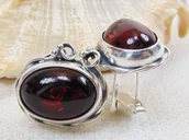 Spinki do mankietów i krawatów - Spinki srebrne z bursztynem, handmade 814-114 - miniaturka - grafika 1