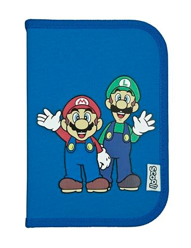 Scooli - Wypełniony piórnik szkolny Super Mario - piórnik z wysokiej jakości długopisami i akcesoriami - idealny do szkoły, na czas wolny i w podróży - od 6 lat