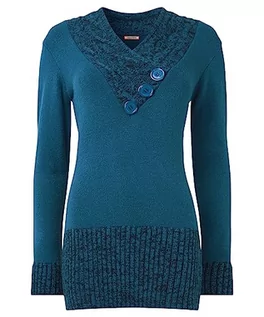 Swetry damskie - Joe Browns Damski sweter z dzianiny z szalowym kołnierzem, zielony, 8, Niebieskozielony, 34 - grafika 1