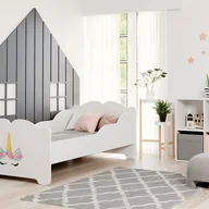 Łóżka dla dzieci i młodzieży - Białe łóżko dziecięce 160x80 cm z motywem jednorożca, z barierkami bocznymi i materacem – Bezpieczna i nowoczesna konstrukcja - miniaturka - grafika 1
