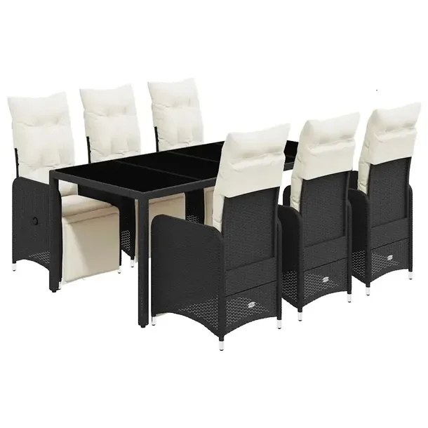 Zestaw bistro ogrodowy czarny z 6 fotelami i stołem 190 x 90 x 75 cm