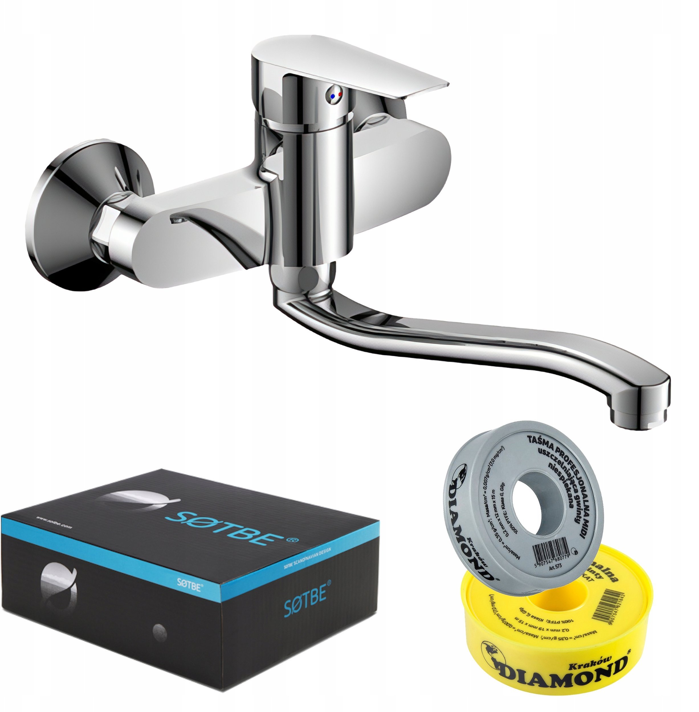 SOTBE Bateria ścienna obrotowa wylewka do umywalki Kran łazienkowy Armatura do łazienki