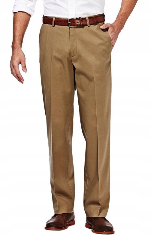 HAGGAR BRĄZOWE SPODNIE ELEGANCKIE W KANT DŁUGIE 34/34 17CA