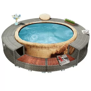 vidaXL Obudowa spa, szara, polirattanowa - Akcesoria do basenów - miniaturka - grafika 1