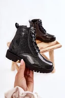 Buty dla dziewczynek - Botki Dziecięce Ocieplane Lakier Czarno-Srebrne Big Star II374047 - Zazoo - miniaturka - grafika 1