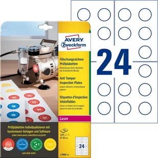 Avery Zweckform Tabliczki Inspekcyjne Plomby Zweckform Średnica 30mm Białe 240 Etykiet 10 Arkuszy ZW598 - Etykiety do drukarek - miniaturka - grafika 1