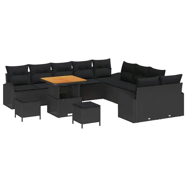 Zestaw ogrodowy z polirattanu i drewna, 5-elementowy, czarny, UV-resistant