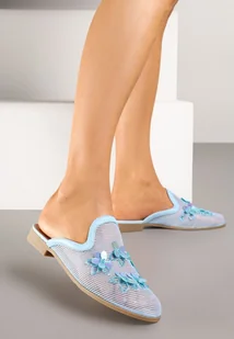 Niebieskie Siateczkowe Klapki Typu Mule z Kwiatami 3D Vilmoi - Klapki i japonki damskie - miniaturka - grafika 1