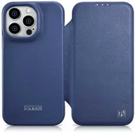 Etui i futerały do telefonów - iCarer CE Premium Leather Folio Case skórzane etui iPhone 14 Pro z klapką magnetyczne MagSafe niebieski (WMI14220714-BU) - miniaturka - grafika 1