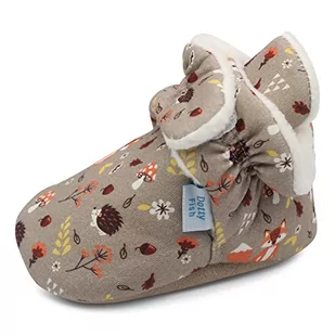 Dotty Fish Botki dla niemowląt. Wygodne buty ciepłe polar kapcie dziecko. Buty zimowe pokryte bawełną. Podeszwa z miękkiej skóry Antypoślizgowa. 0-18 Miesięcy., Brązowy Las Zwierzęta, 6-12 mesi - Kapcie damskie - miniaturka - grafika 1