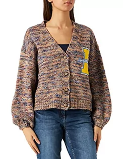 Swetry damskie - Love Moschino Damski kardigan z długim rękawem w mieszance wełny z Maxi L i Embroidery Jacket, 4047-Camello, 40 - grafika 1