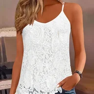 Inne - TEMU Elegancka czarna koszulka bez rękawów z dekoltem w kształcie litery V i koronką z koronką - stylowa letnia odzież na co dzień, bez wypełnienia, - miniaturka - grafika 1