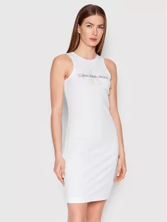 Sukienki - Calvin Klein Jeans Sukienka codzienna J20J219180 Biały Slim Fit - grafika 1