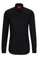 Koszule męskie - HUGO Kenno koszula męska z nadrukiem Slim-Fit z bawełnianego płótna, czarny (Black1), 42 - miniaturka - grafika 1
