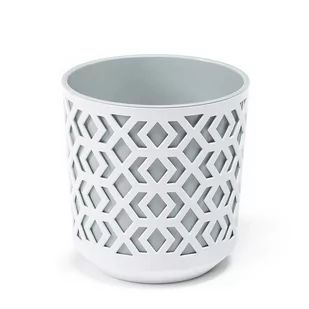 Donica etnic do salonu kuchni sypialni OZDOBNA biała szary wkład 19xh20cm ażurowa Osłonka Doniczka - Donice - miniaturka - grafika 1