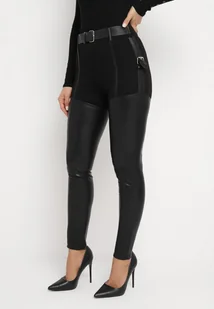 Czarne Spodnie Skinny z Ekoskóry i Paskiem Elenntisa - Spodnie damskie - miniaturka - grafika 1