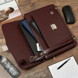 Bordowa Męska Aktówka Teczka Elegancka Solidna Do pracy skóra Beltimore J18 - Teczki i aktówki - miniaturka - grafika 1