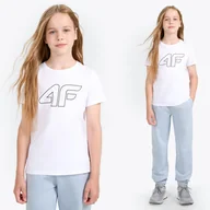 Koszulki dla dziewczynek - Koszulka Dziewczęca 4F Biały T-shirt 4FJWMM00TTSHF2333 Biały 158 - miniaturka - grafika 1