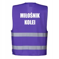 Odzież robocza - Kamizelka odblaskowa Portwest fioletowa L/XL z nadrukiem MIŁOŚNIK KOLEI - miniaturka - grafika 1
