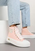 Trampki damskie - Różowe Trampki na Platformie z Wysoką Cholewką i Naszywką Nurissea - Renee - miniaturka - grafika 1