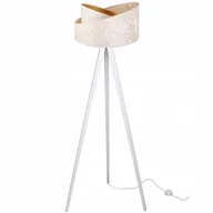 Lampy stojące - Lampa podłogowa stojąca Werona trójnóg drewno biały 1xE27 abażur tkanina okrągła kremowy Light Home LH - miniaturka - grafika 1