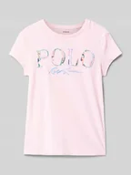 Koszulki dla dziewczynek - T-shirt z detalem z logo i okrągłym dekoltem - miniaturka - grafika 1