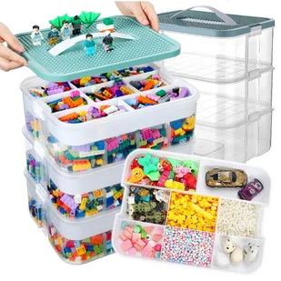 Organizer na klocki Pojemnik 3-piętrowy z przegródkami do przechowywania Modułowy na zabawki - Klocki Organizer na klocki Pojemnik 3-piętrowy z przegródkami do przechowywania Modułowy na zabawki - Klocki - miniaturka - grafika 1