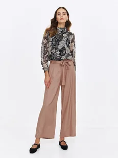 Brązowe wiskozowe spodnie z wiązaniem - Spodnie damskie - miniaturka - grafika 1