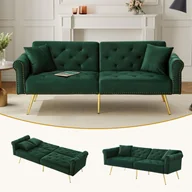 Sofy i kanapy - Sofa rozkładana 2-osobowa z welurem - 173 x 75 x 70 cm - Złote metalowe nogi - z funkcją spania - Antyczna zieleń - miniaturka - grafika 1