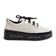 Półbuty damskie - Skórzane Półbuty Damskie Na Platformie S.Barski LR769A Beżowe beżowy - miniaturka - grafika 1