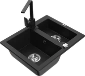 Zlewozmywaki z baterią - Mexen Carlos zlewozmywak granitowy 1,5-komorowy z baterią kuchenną Rita, czarny - 6518-77-670300-70 - miniaturka - grafika 1
