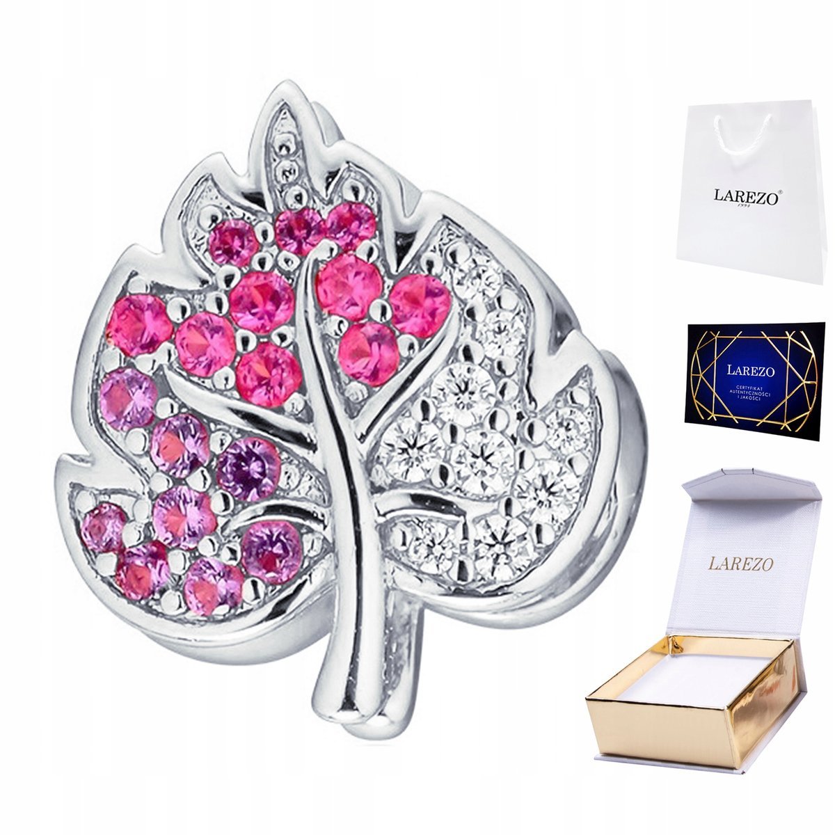 CHARMS SREBRNY Kolorowy Liść z Cyrkoniami Listek Natura Cyrkonie SREBRO 925