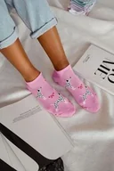 Skarpetki damskie - Stopki damskie różowe w uroczy wzór dalmatyńczyków Milena - miniaturka - grafika 1