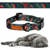 Obroże dla kotów - OBROŻA dla Kota Kotka z KLAMRĄ S 15mm uKory 30-36 cm w liście monstery wzór - miniaturka - grafika 1