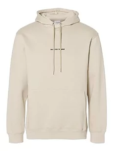 SELECTED HOMME męska bluza z kapturem haftowana, owsianka, L - Bluzy męskie - miniaturka - grafika 1