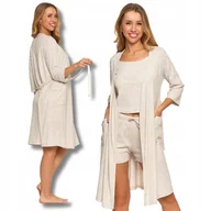 Szlafroki damskie - Szlafrok Damski Prążkowana Dzianina Rękaw 3/4 Wiązany Wygodny MORAJ XXL - miniaturka - grafika 1