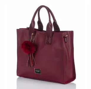 KLASYCZNA TORBA Z POMPONEM MONNARI MIEJSKA SHOPPER POJEMNA burgundowa - Torebki damskie - miniaturka - grafika 1