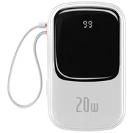 Powerbanki - Baseus Qpow Digital Display powerbank z szybkim ładowaniem 20000mAh 20W QC/PD/SCP/FCP z wbudowanym kablem Lightning biały - miniaturka - grafika 1
