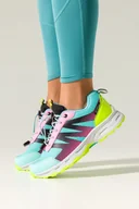 Buty trekkingowe damskie - Turkusowe buty sportowe trekkingowe damskie wodoodporne na żłobionej podeszwie z regulowaną elastyczną sznurówką różowe wstawki Casu 7590-1D - miniaturka - grafika 1