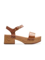Sandały damskie - Clarks Skórzane sandały "Sivanne Bay" w kolorze jasnobrązowym na obcasie - miniaturka - grafika 1