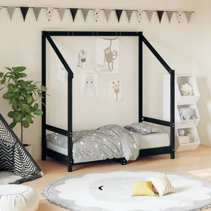 vidaXL Rama łóżka dziecięcego, czarna, 70x140 cm, drewno sosnowe - Łóżeczka i kojce - miniaturka - grafika 1