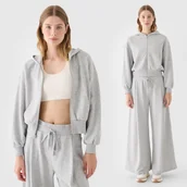 Bluzy damskie - Bluza Damska 4F Dresowa Krótka Bawełniana Szara Rozpinana 4FRSS24TSWSF2033 S Szary - miniaturka - grafika 1