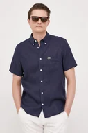 Koszule męskie - Lacoste koszula lniana kolor granatowy regular z kołnierzykiem button-down - miniaturka - grafika 1