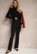 Spodnie damskie - Czarne Spodnie Dzwony z Wiskozą i Bawełną z Gumką w Pasie High Waist Lertidra - miniaturka - grafika 1