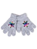 Rękawiczki dla dzieci - Rękawiczki Dziewczęce Pięciopalczaste Szare Z Hologramem Śnieżynką 16 Cm Yoclub - miniaturka - grafika 1