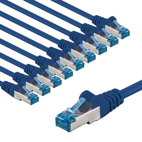 goobay 66036 Kabel sieciowy CAT 6A w zestawie 10 szt. / kabel krosowy ekranowany S/FTP/CU Ethernet, PiMF, LSZH/Cat 6a kabel z 10 Gbits/niebieski / 10 x 1 m
