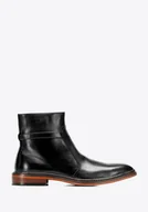 Półbuty męskie - Męskie trzewiki ze skóry naturalnej na płaskim obcasie czarne - miniaturka - grafika 1