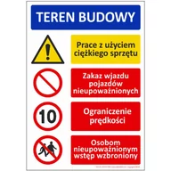 Tablice BHP - T039 PL - Teren Budowy, informacja o obowiązkach i zagrożeniach na budowy lub obiektu przemysłowego, płyta wodoodporna 3mm, -20 do 90°C - 1000x700 mm. - miniaturka - grafika 1